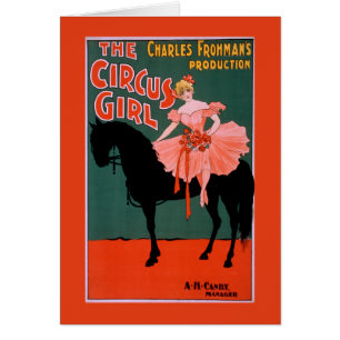 Cartão A menina do circo - mulher no teatro do cavalo