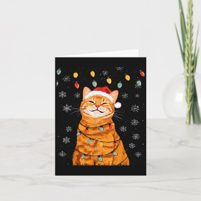Cartão A Merry Christmas Lights Snowflake Ginger Cat Oran (Frente)