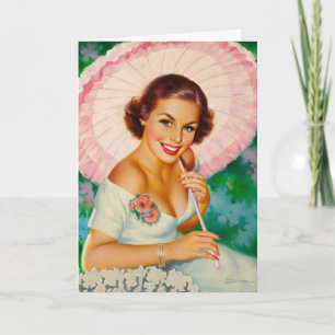 Cartão A Mulher com um Guarda-chuva Rosa, Aniversário