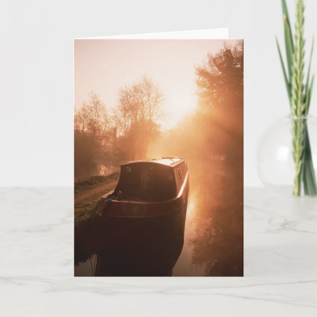 Cartão A narrowboat on the Oxford canal Greeting Card (Frente)