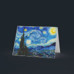 Cartão A Noite Estrelada | Van Gogh |<br><div class="desc">A Noite Estrelada é uma pintura a óleo na canvas do pintor holandês Poste-impressionista Vincent van Gogh. Pintado em junho de 1889, ele mostra a visão da janela voltada para leste de sua sala de asilo na Santo-Rémy-de-Provence, pouco antes do nascer do sol, com a adição de uma vila imaginária....</div>