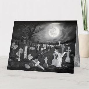 Cartão À noite no cemitério - Anjo com o Diabo