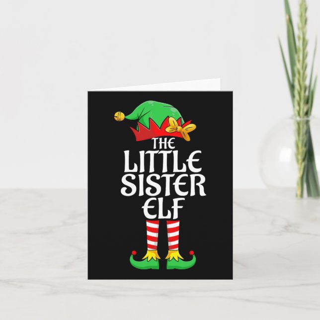Cartão A pequena irmã Elf Xmas combinando Fami Natal (Frente)