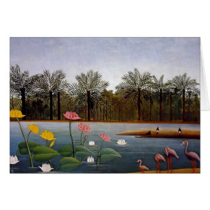 Cartão A pintura ingênua de Henri Rousseau "Os Flamingos"
