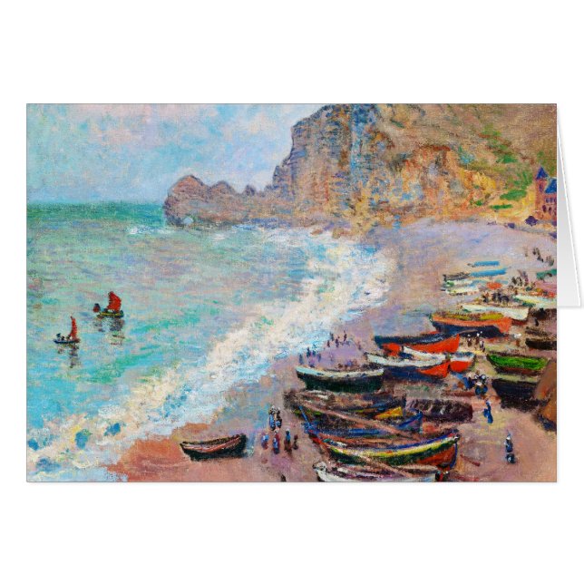 Cartão A praia em Etretat Claude Monet (Frente horizontal)