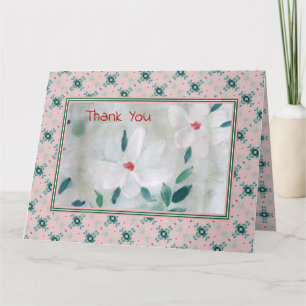 Cartão A Pretty Green Coral and Red Floral Thank You Note