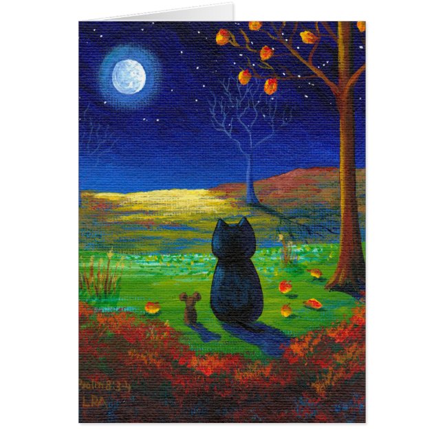 Cartão A queda cristã da lua do gato deixa Creationarts (Frente)