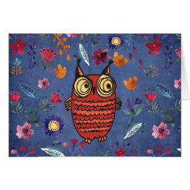 Cartão A sábia coruja de pássaros no jardim das flores