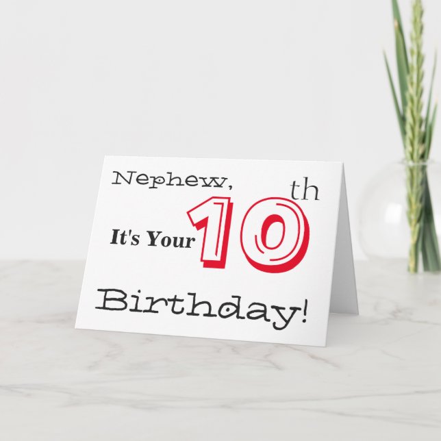 Cartão A saudação de aniversário de 10 anos do sobrinho e (Frente)