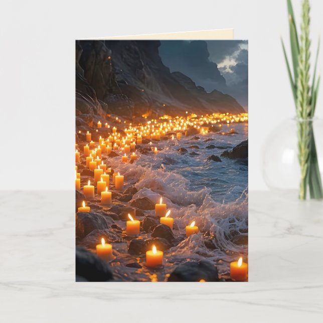 Cartão A sea of candlelight on the beach, Condolence Card (Frente)