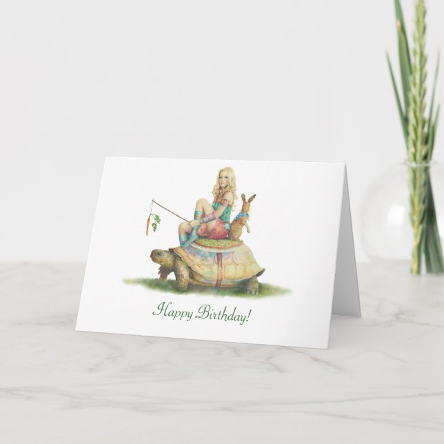 Cartão A tartaruga e a lebre, feliz aniversário (Frente)