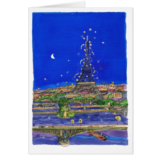 Cartão A torre Eiffel na noite (Frente)