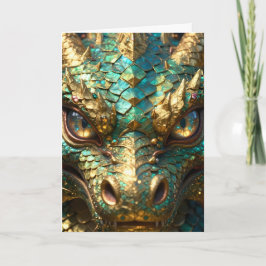 Cartão A Turquoise and Gold Dragon Mystical