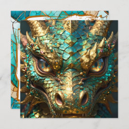 Cartão A Turquoise and Gold Dragon Mystical