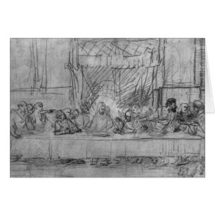 Cartão A última ceia, após o fresco por Leonardo a