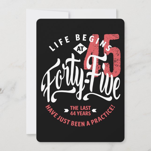 Cartão A vida começa aos 45 | 45.o aniversário (Frente)