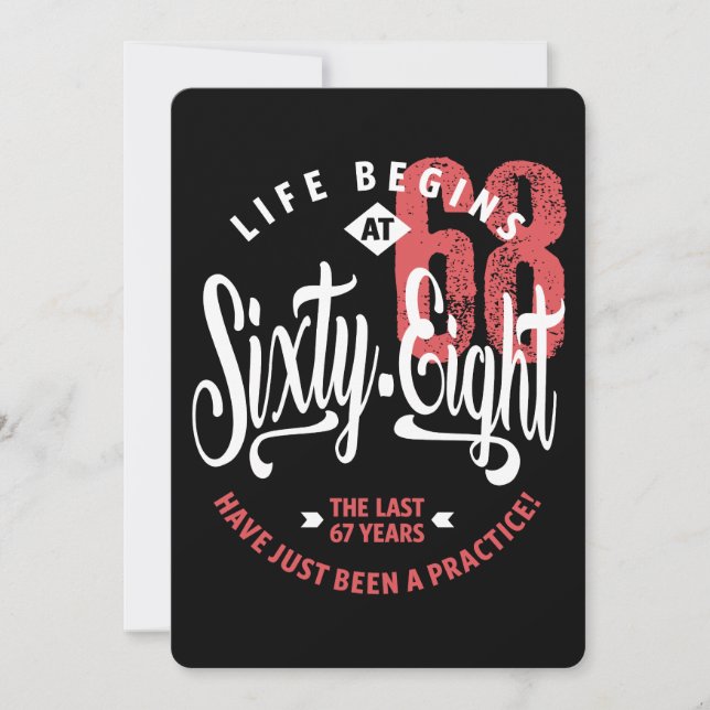 Cartão A vida começa aos 68 anos | 68.o aniversário (Frente)