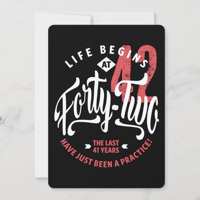 Cartão A vida começa em 42 | 42.o Aniversário (Frente)