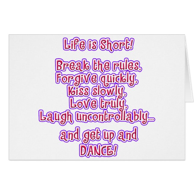 Cartão A vida é curta (Frente Horizontal)