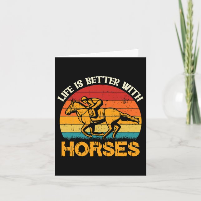 Cartão A Vida É Melhor Com Cavalos De Horseback Retro Vin (Frente)