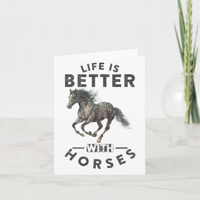 Cartão A Vida É Melhor Com Cavalos Engraçados. (Frente)