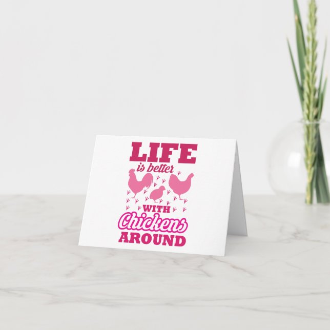 Cartão A vida é melhor com os frangos, VAZIO rosa (Frente)