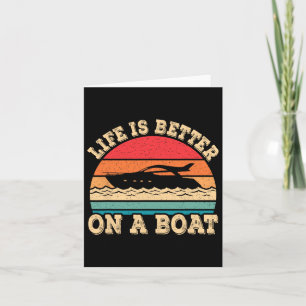 Cartão A Vida É Melhor Em Um Barco Retro Barco Capitã Div
