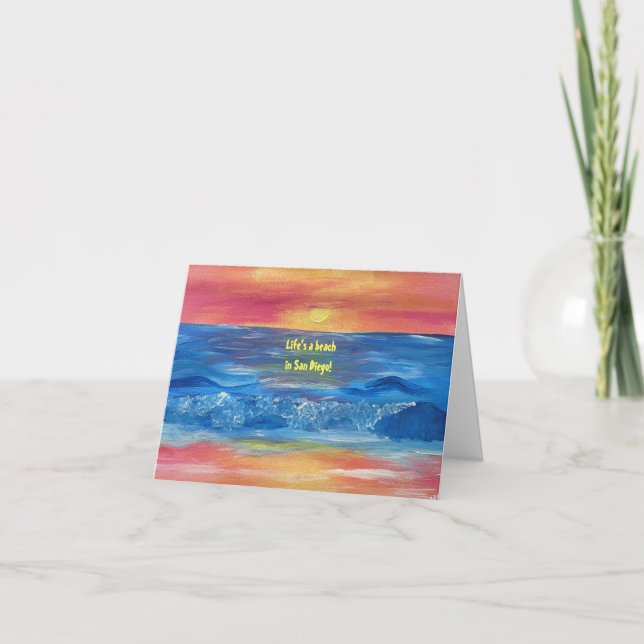 Cartão "A Vida é uma Praia em San Diego" (Frente)