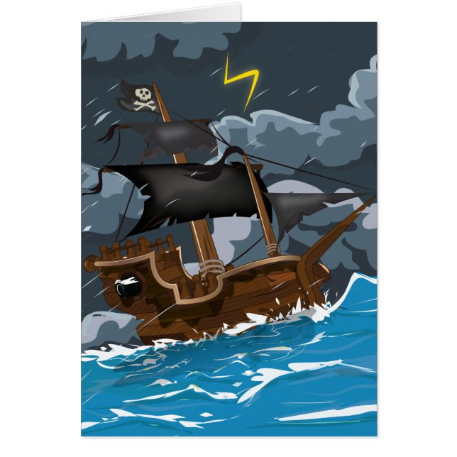 Cartão AAAR! Velho Navio Pirata na Tempestade (Frente)