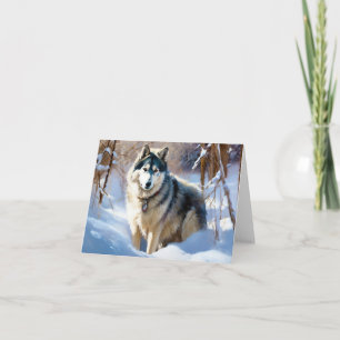 Cartão Aaskan Malamute Deixe Nevar Natal