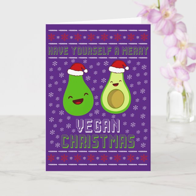Cartão Abacates Fofos Feliz Natal Vegano  (Orquídea)