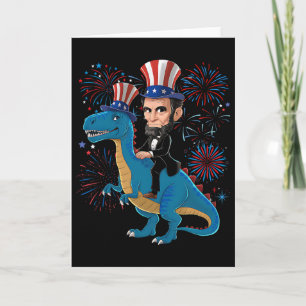 Cartão Abe Lincoln Montado Em Um Dinossauro Engraçado 4 D