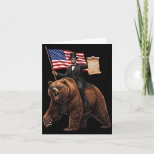Cartão Abe lincoln montado em urso com declaração engraça
