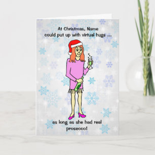 Cartão Abeijos Virtuais de Natal Prosecco Cartoon Engraça