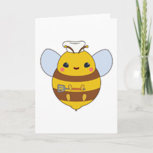 Cartão Abeille como Cozinheiro com Chapéu de Chef e Espát