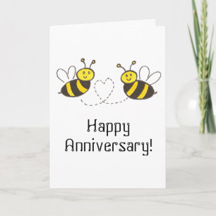 Cartão Abejas Melíferas con Corazón Feliz Aniversario