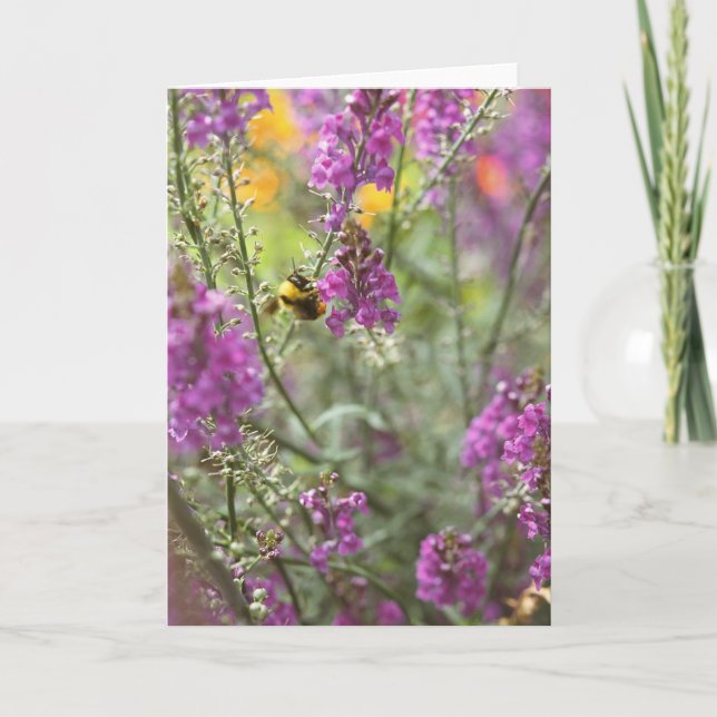 Cartão Abelha com Foto de Flor Selvagem (Frente)
