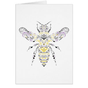 Cartão abelha de mel ornamentado