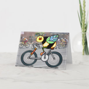 Cartão Abelha numa bicicleta numa corrida