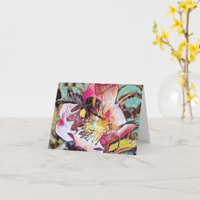 Cartão Abelhas De Bumble Na Placa De Saudação De Pintura  (Flor Amarela)