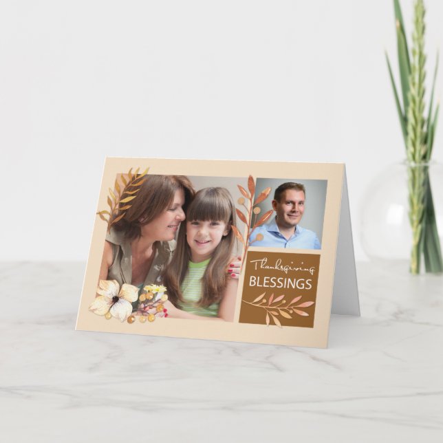Cartão Abençoações De Ação De Graças Caem Com Duas Fotos (Frente)