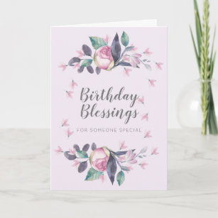 Cartão Abençoações de Aniversário Cor de Água Rosa Floral