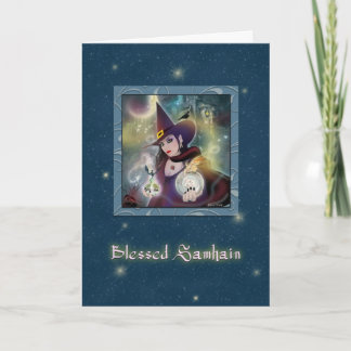 Cartão Abençoado Samhain - Bruxa Blue Sparkle