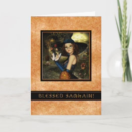 Cartão Abençoado Samhain - Folhas de Bruxas do outono