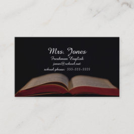 Cartão aberto do contato do professor do livro