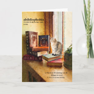 Cartão Abibliofobia- (Uh-bib-li-uh-fo-bee-yuh) humorístic