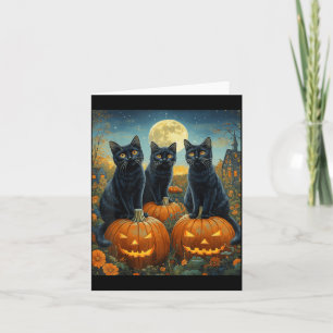 Cartão Abóbora Assombrada ao Luar do Halloween Gatos Pret