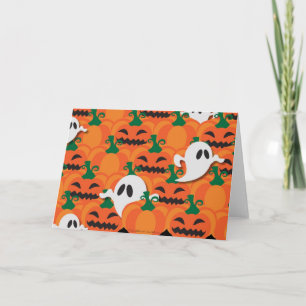 Cartão Abóbora Assombrada do Halloween Fantasmas