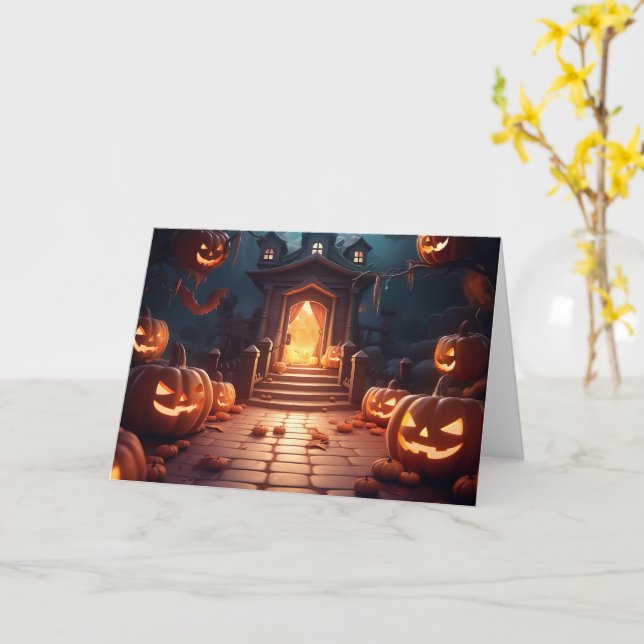 Cartão Abóbora Brilhante Halloween (Flor Amarela)