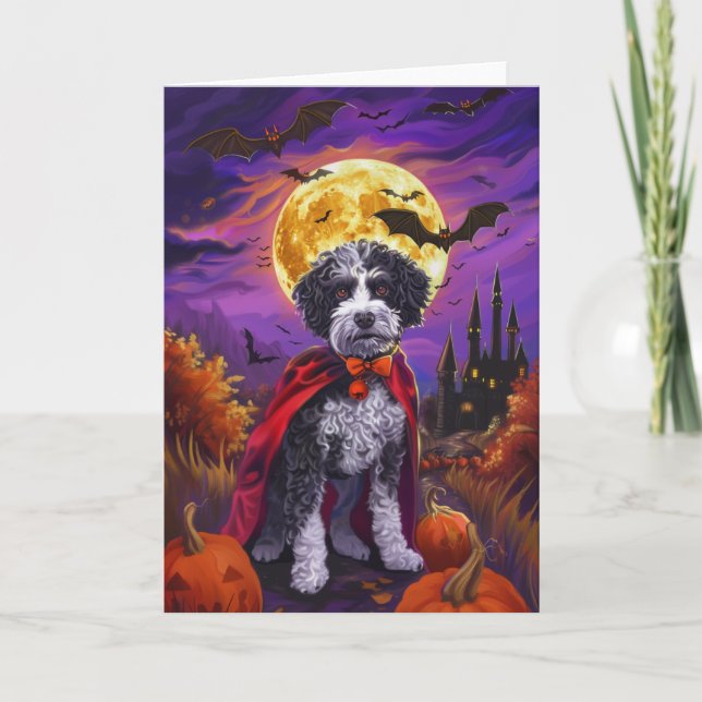 Cartão Abóbora de Cachorro Bernedoodle no Halloween Assus (Frente)